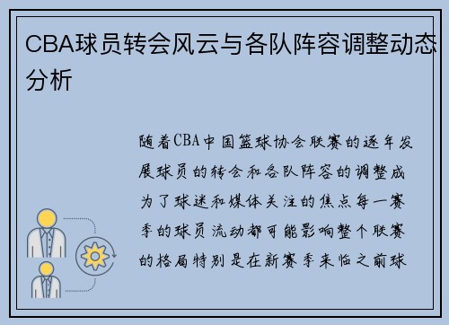CBA球员转会风云与各队阵容调整动态分析