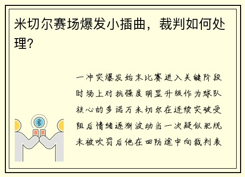 米切尔赛场爆发小插曲，裁判如何处理？
